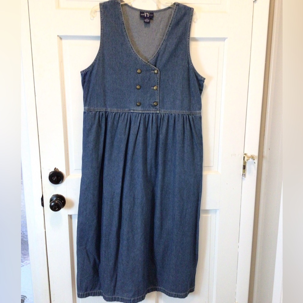 Vintage Original TY Wear Sleeveless Button A-Line Denim Maxi Dress Size 16 - Picture 2 of 7